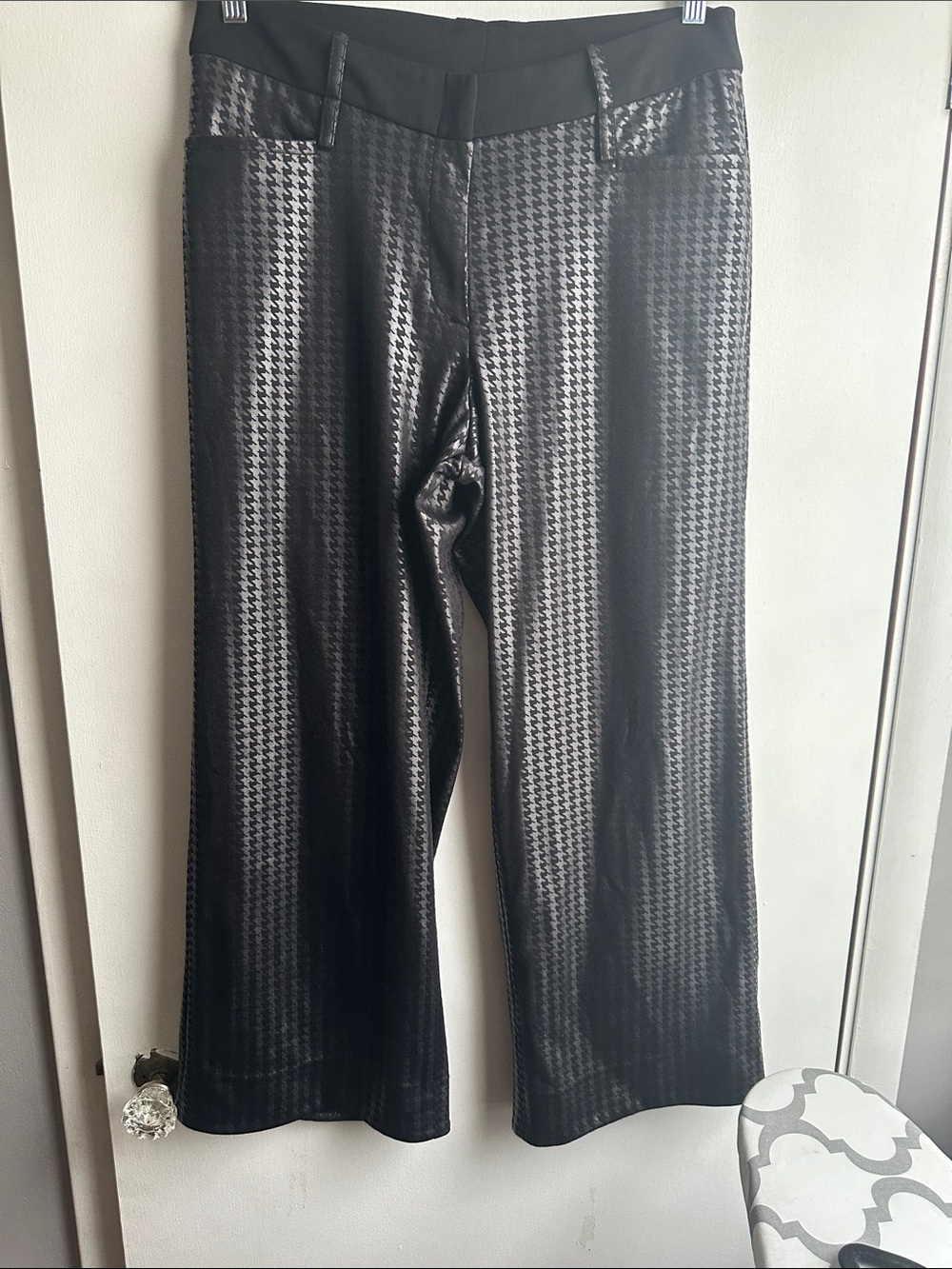 DIFFERENT REGARD Black Houndstooth Dress Pants with Subtle Shine